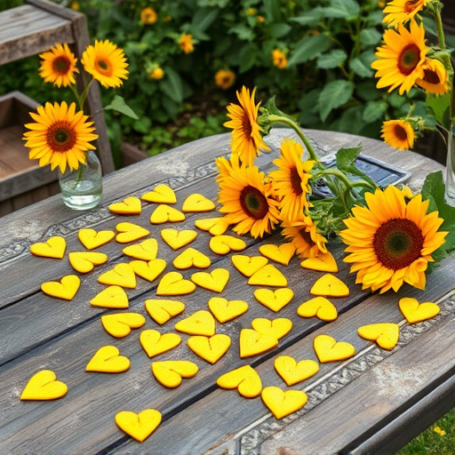 Sunflower hearts scattered on garden table