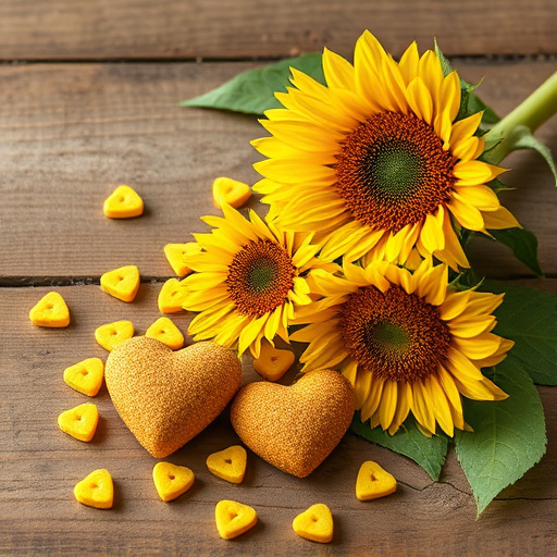 Sunflower hearts spilling onto wooden surface