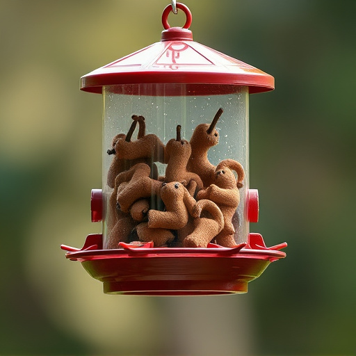Suspended feeder filled with wriggly treats
