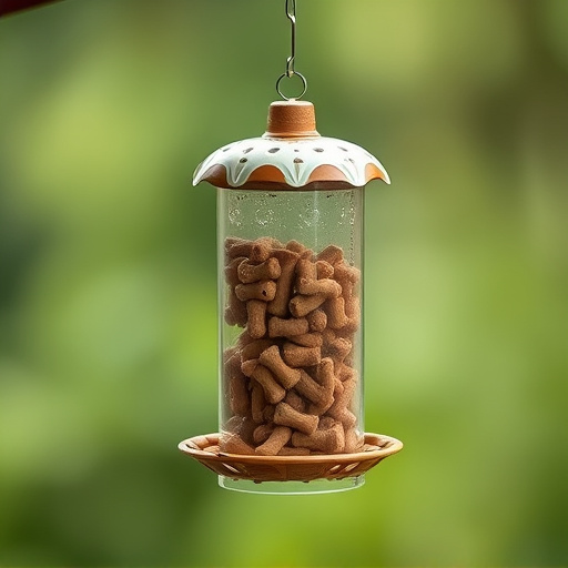 Suspended feeder filled with wriggly treats