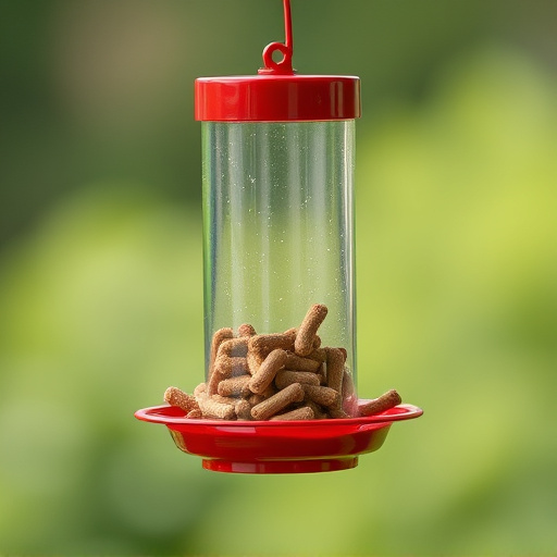 Suspended feeder filled with wriggly treats