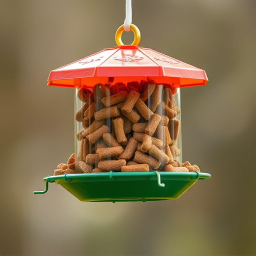 Suspended feeder filled with wriggly treats
