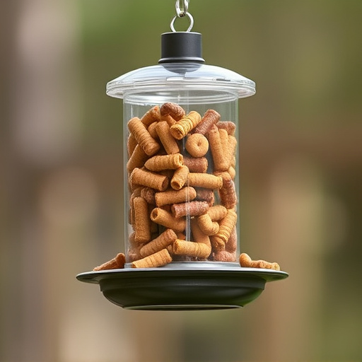 Suspended feeder filled with wriggly treats
