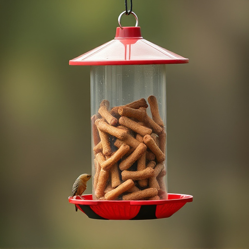 Suspended feeder filled with wriggly treats