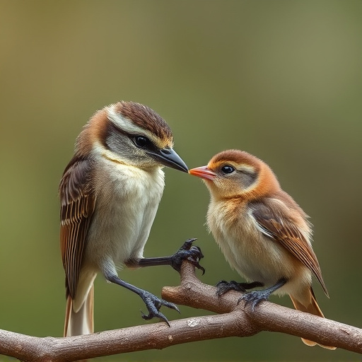 Tender feeding session with fledgling bird