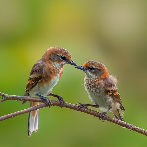 Tender feeding session with fledgling bird