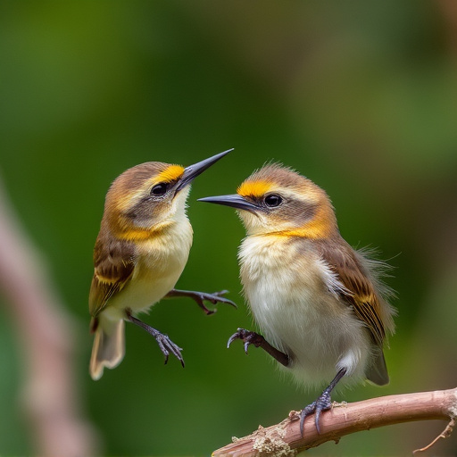 Tender feeding session with fledgling bird