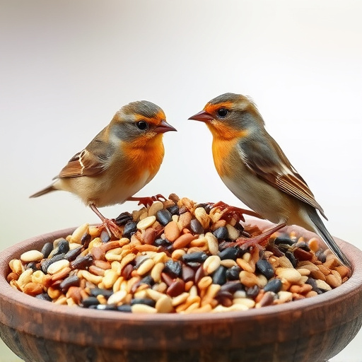Tiny birds enjoying fresh seed mixture