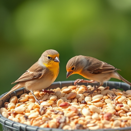 Tiny birds enjoying fresh seed mixture
