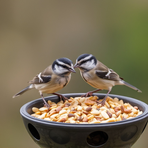 Tiny birds enjoying fresh seed mixture