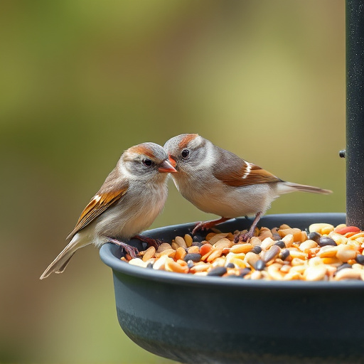 Tiny birds enjoying fresh seed mixture