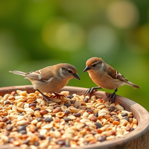 Tiny birds enjoying fresh seed mixture