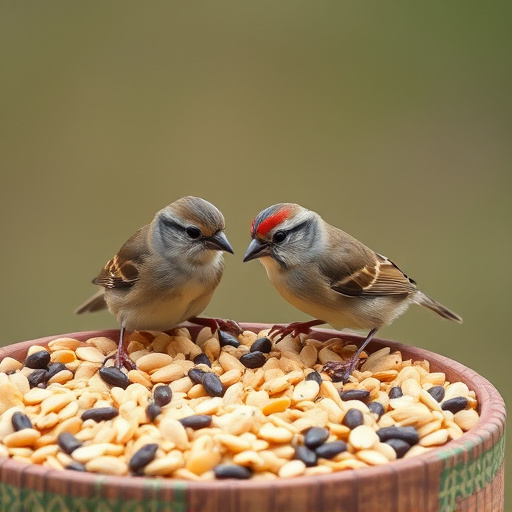 Tiny birds enjoying fresh seed mixture