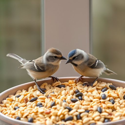 Tiny birds enjoying fresh seed mixture