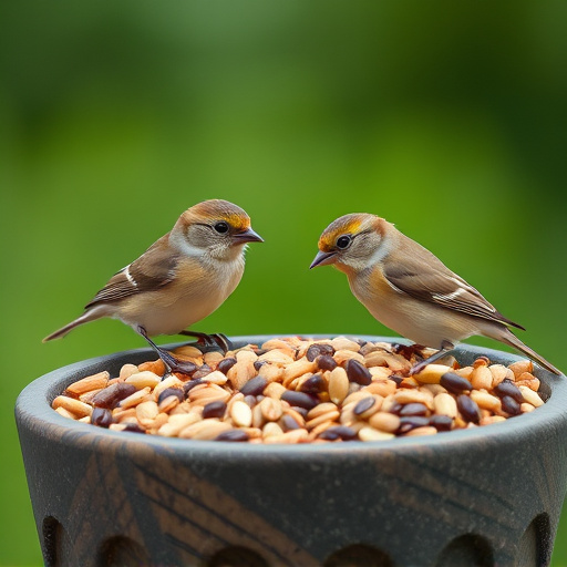 Tiny birds enjoying fresh seed mixture