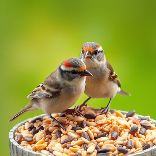Tiny birds enjoying fresh seed mixture