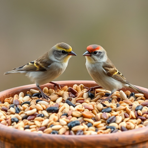 Tiny birds enjoying fresh seed mixture