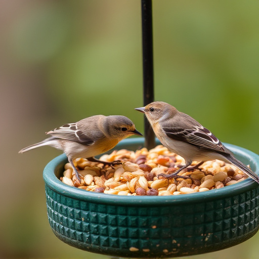 Tiny birds enjoying fresh seed mixture