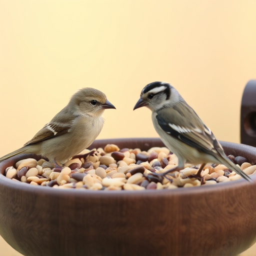 Tiny birds enjoying fresh seed mixture