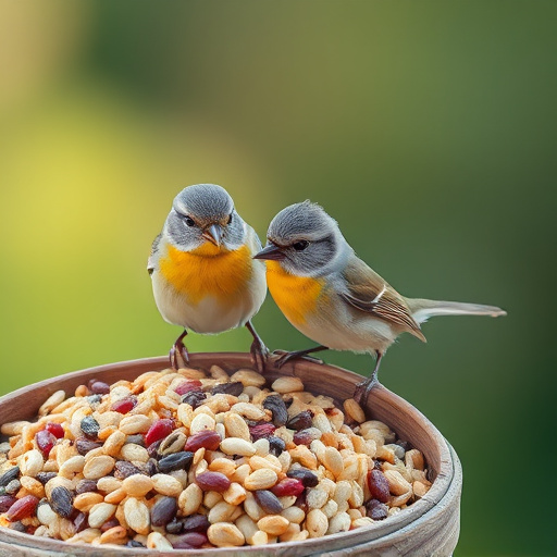 Tiny birds enjoying fresh seed mixture