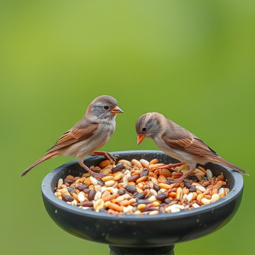 Tiny birds enjoying fresh seed mixture