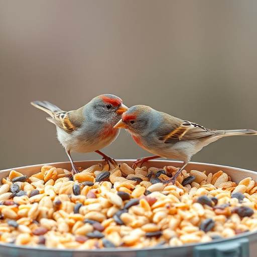 Tiny birds enjoying fresh seed mixture