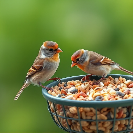 Tiny birds enjoying fresh seed mixture
