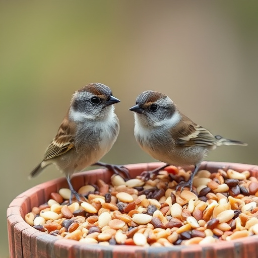 Tiny birds enjoying fresh seed mixture