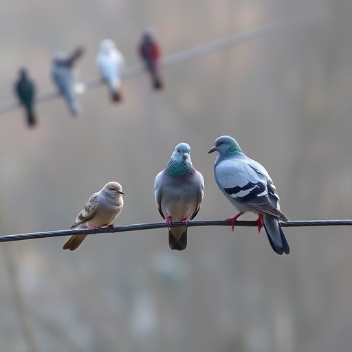 Tiny birds perched, pigeons kept away