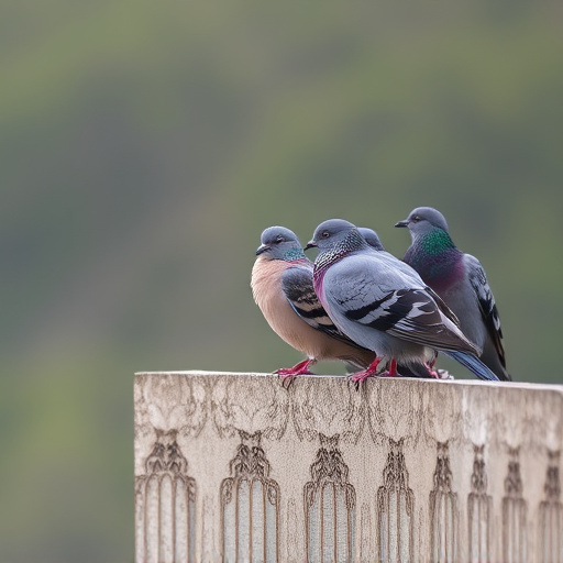 Tiny birds perched, pigeons kept away
