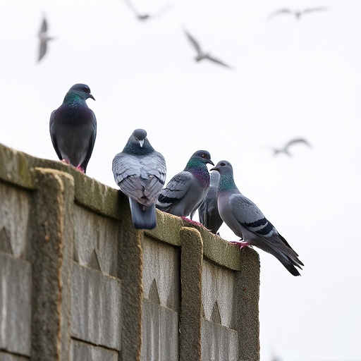 Tiny birds perched, pigeons kept away