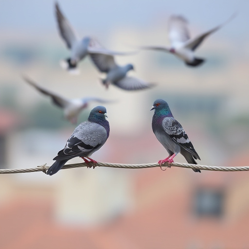 Tiny birds perched, pigeons kept away