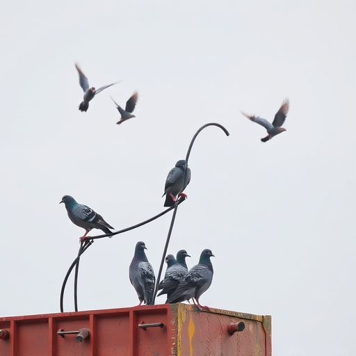 Tiny birds perched, pigeons kept away
