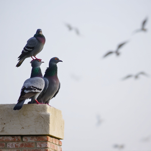 Tiny birds perched, pigeons kept away