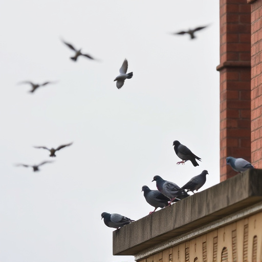 Tiny birds perched, pigeons kept away