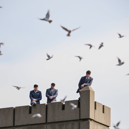 Tiny birds perched, pigeons kept away