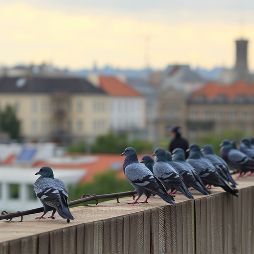 Tiny birds perched, pigeons kept away