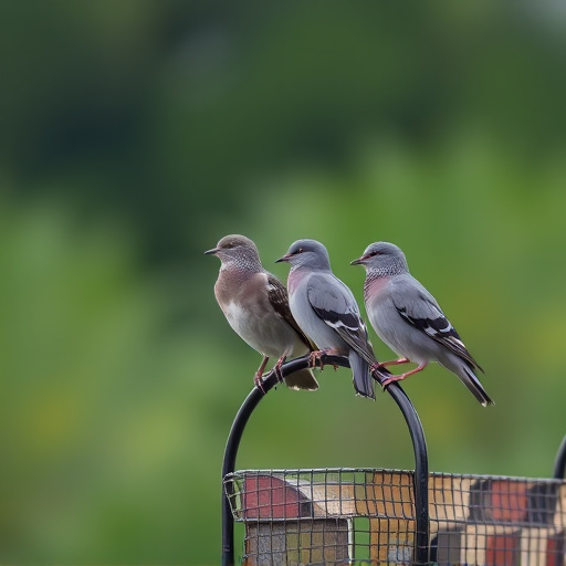 Tiny birds perched, pigeons kept away