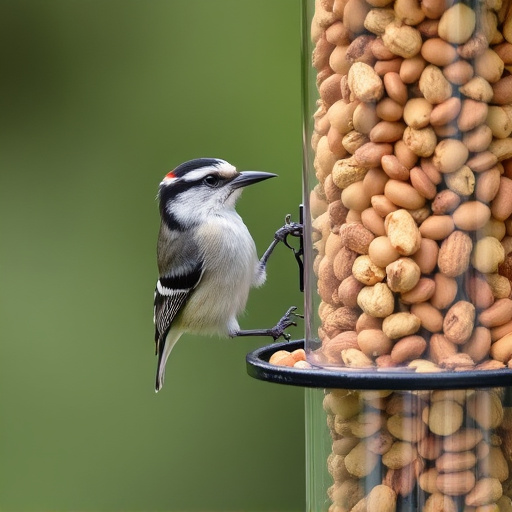 Tit bird feeding from peanut feeder
