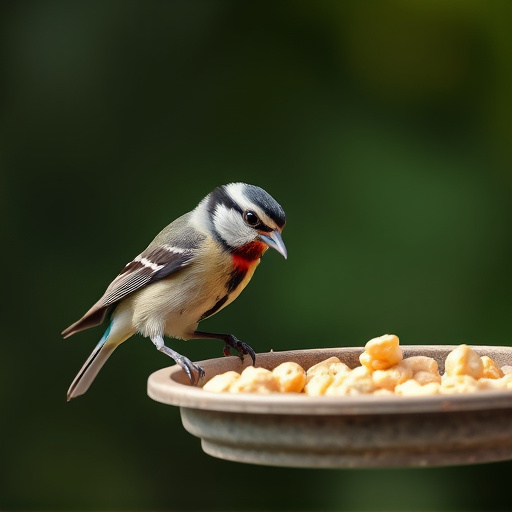 Tit bird feeding from peanut feeder