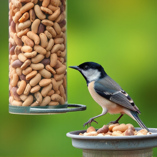 Tit bird feeding from peanut feeder