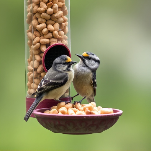 Tit bird feeding from peanut feeder