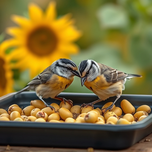 Tits feeding from tray of sunflower hearts