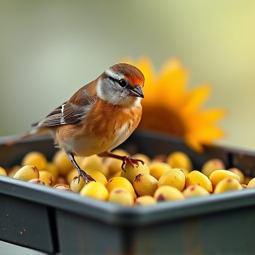 Tits feeding from tray of sunflower hearts