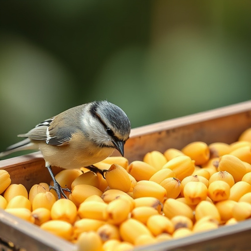 Tits feeding from tray of sunflower hearts
