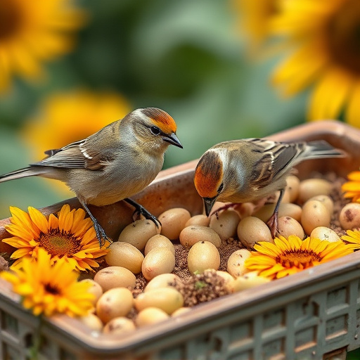Tits feeding from tray of sunflower hearts