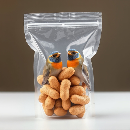 Transparent pouch of peanuts for birds