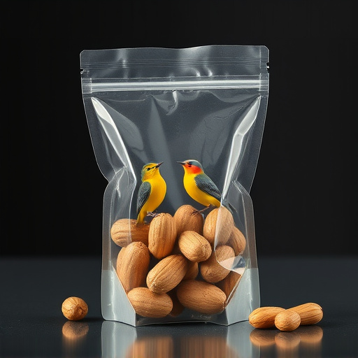 Transparent pouch of peanuts for birds