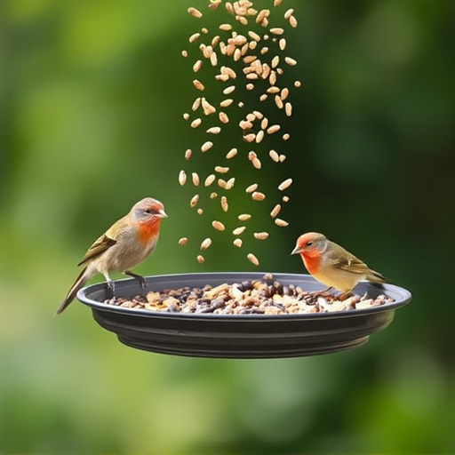 Tray-style feeder catching falling bird seed