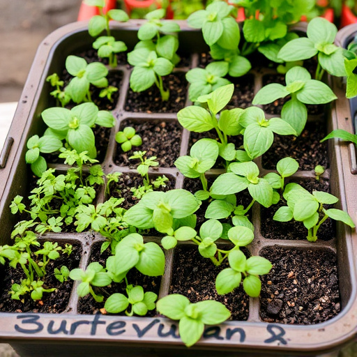 Variety of seeds in garden tray